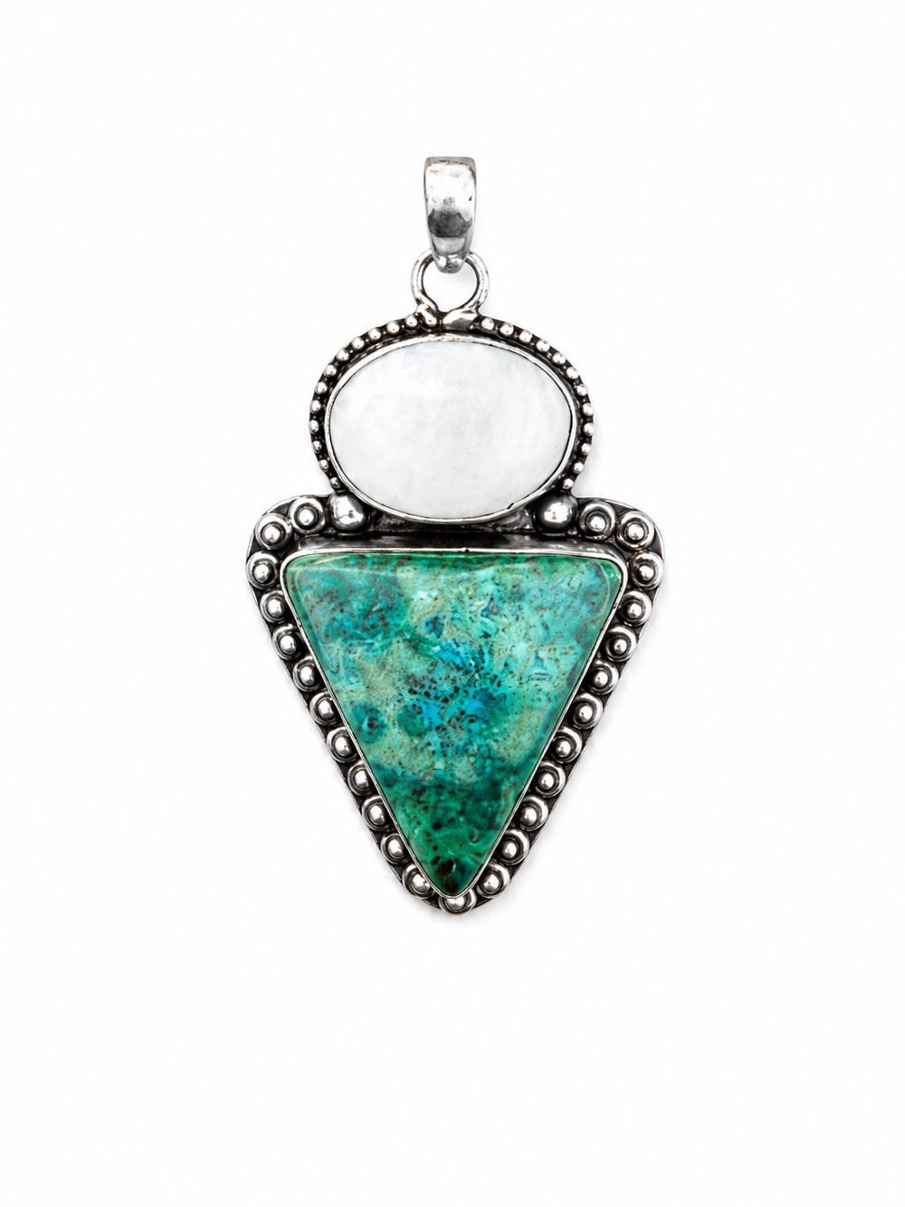 Silver-Tone Turquoise & White Double Stone Pendant